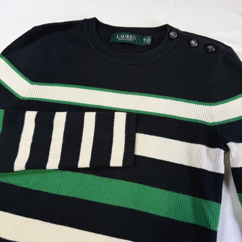 Lauren Ralph Lauren Striped Sweater Shoulder Buttons Women's Size Petite Small